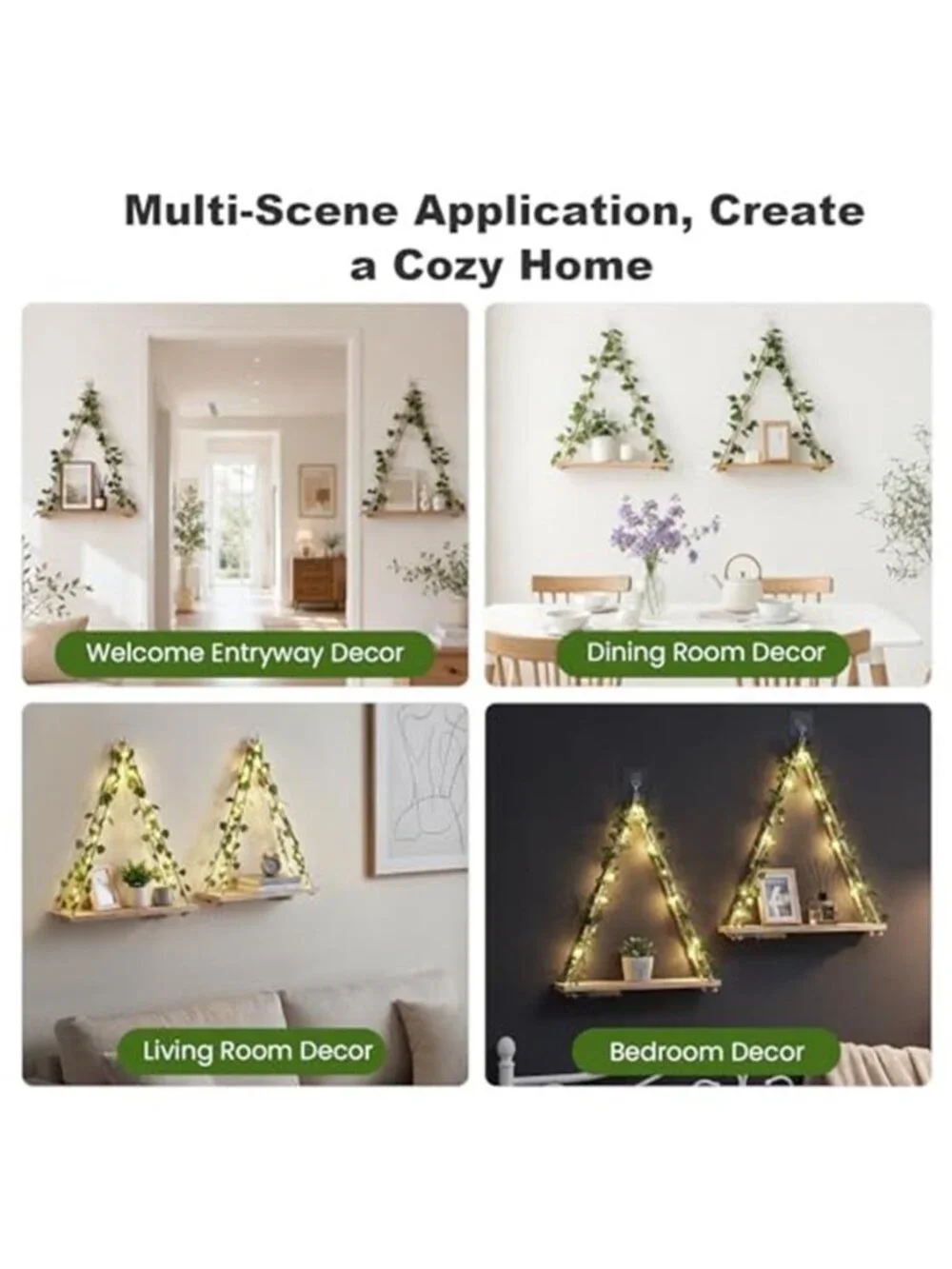 Macrame Floating Shelves for Wall No Drilling,Boho Hanging Shelf with Artificial